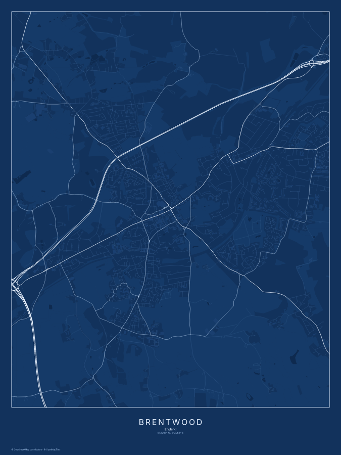Brentwood map poster, blueprint style