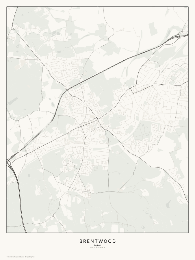 Brentwood map poster, classic style