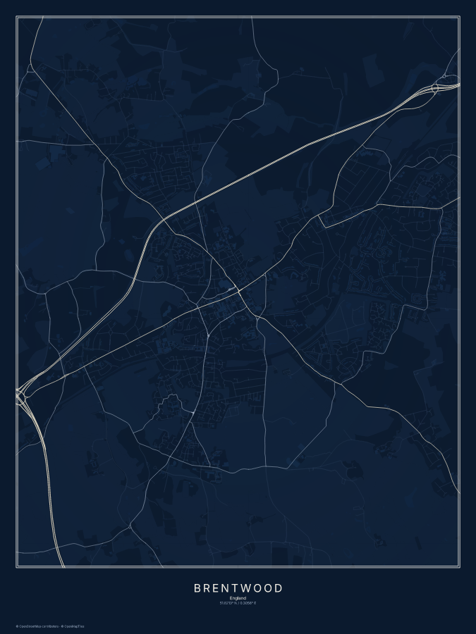 Brentwood map poster, midnight style