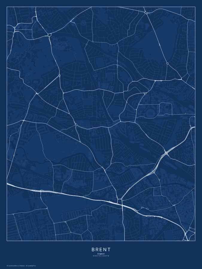 Brent map poster, blueprint style