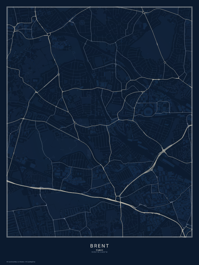 Brent map poster, midnight style