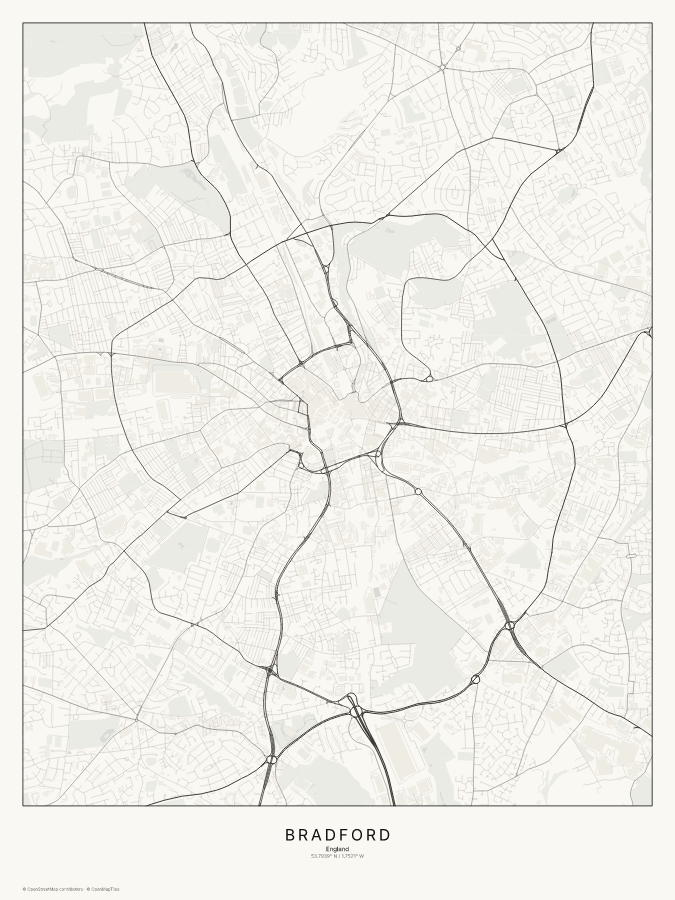 Bradford map poster, classic style