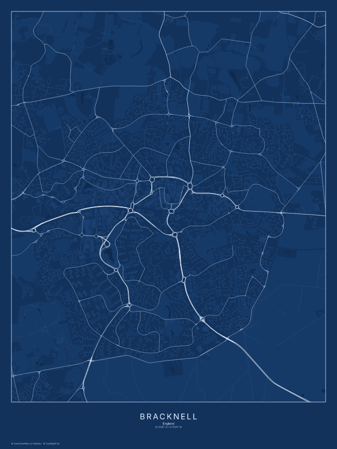 Bracknell map poster, blueprint style