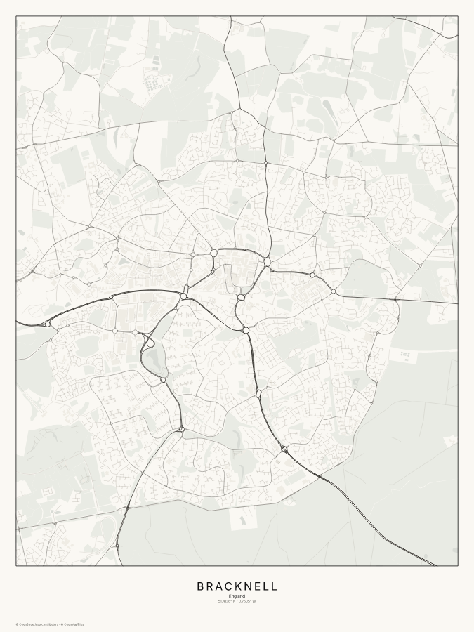 Bracknell map poster, classic style