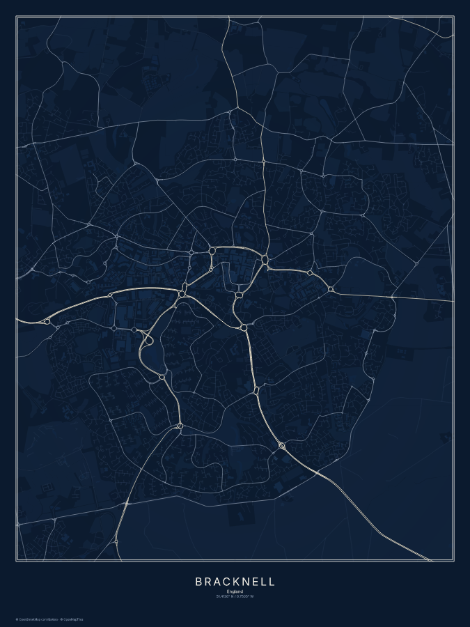 Bracknell map poster, midnight style