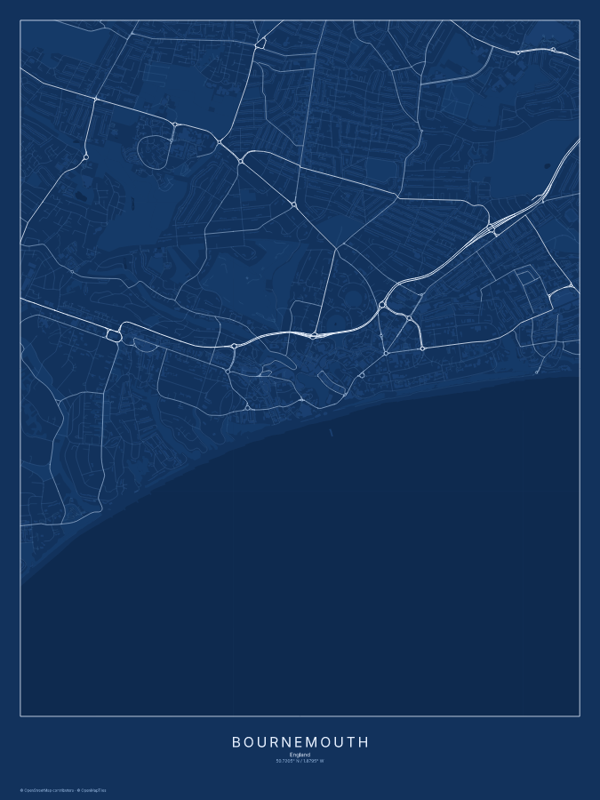 Bournemouth map poster, blueprint style