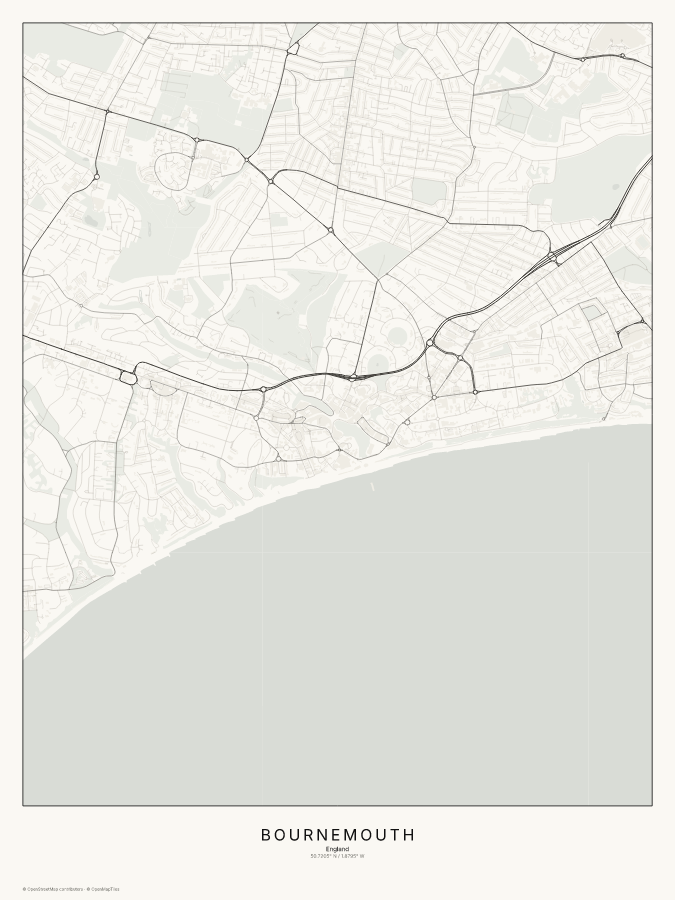 Bournemouth map poster, classic style
