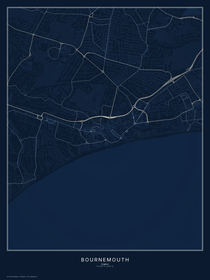 Bournemouth map poster, midnight style
