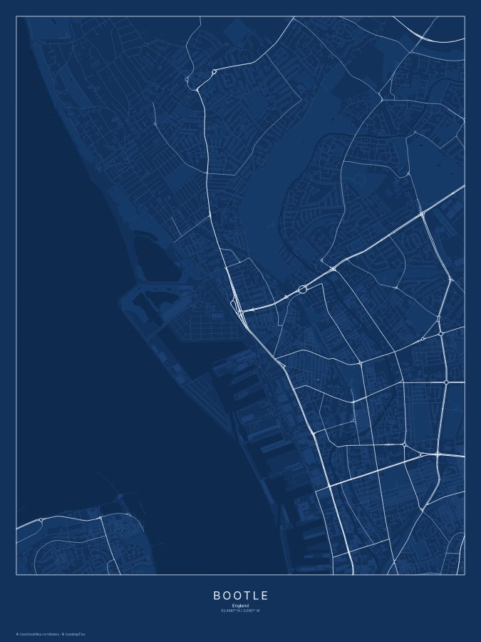 Bootle map poster, blueprint style