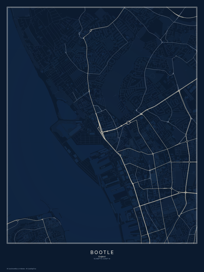 Bootle map poster, midnight style