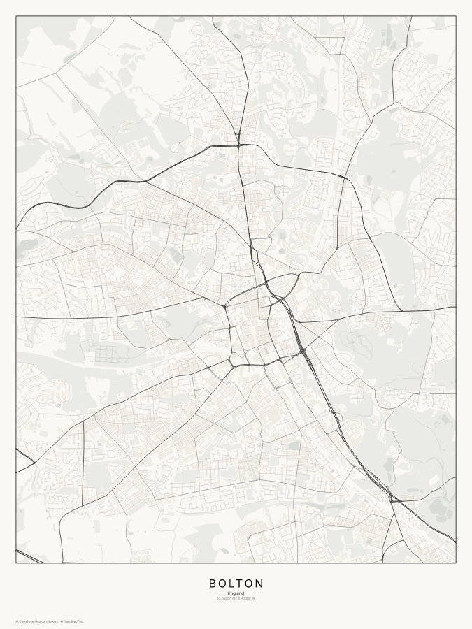 Bolton map poster, classic style
