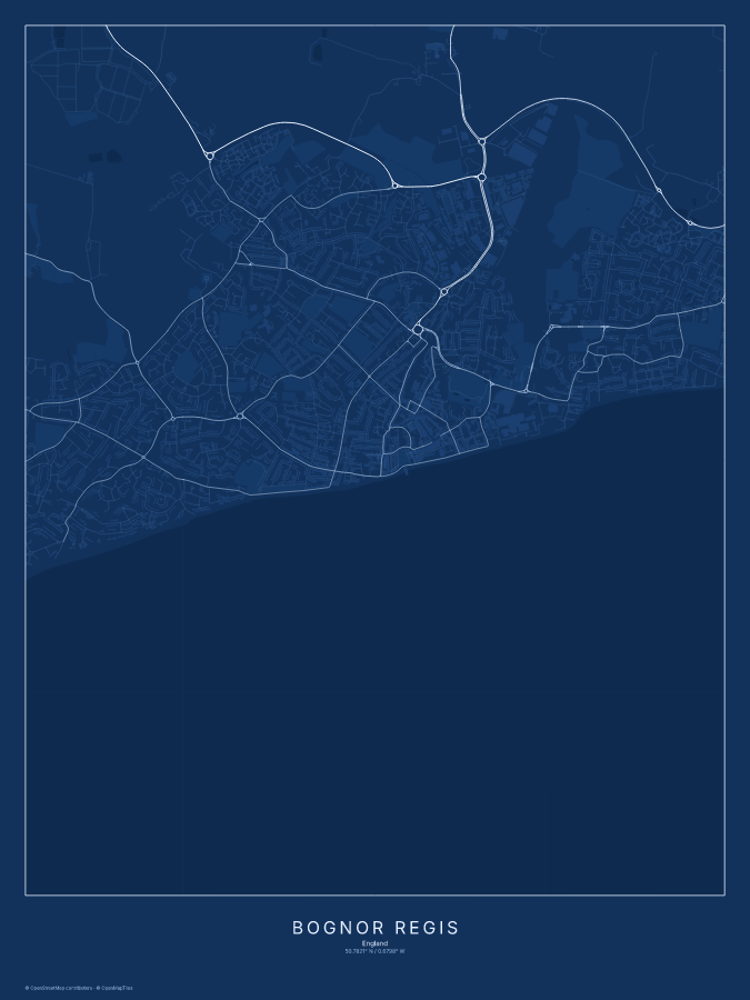 Bognor Regis map poster, blueprint style