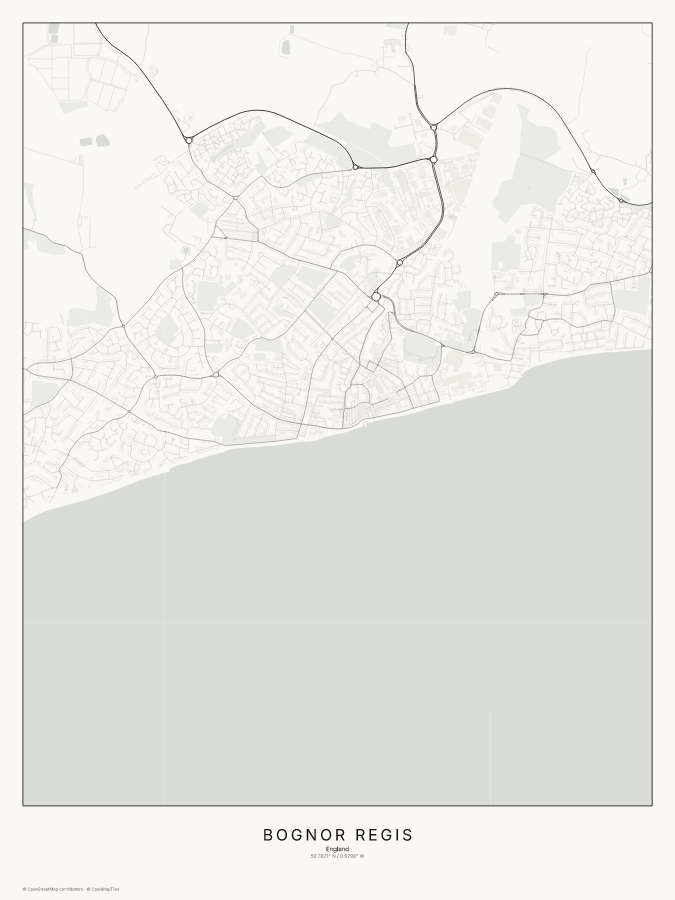 Bognor Regis map poster, classic style