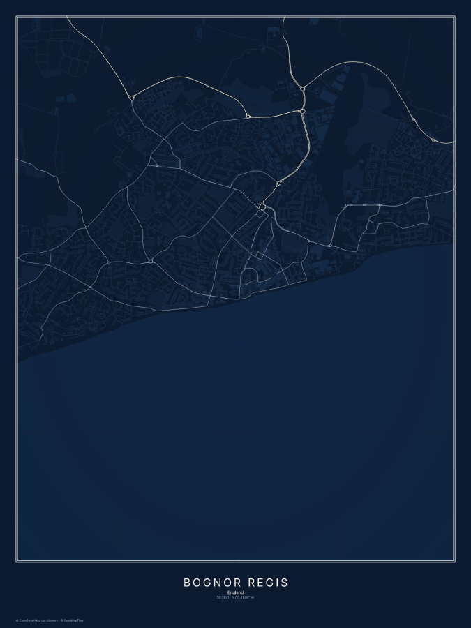 Bognor Regis map poster, midnight style