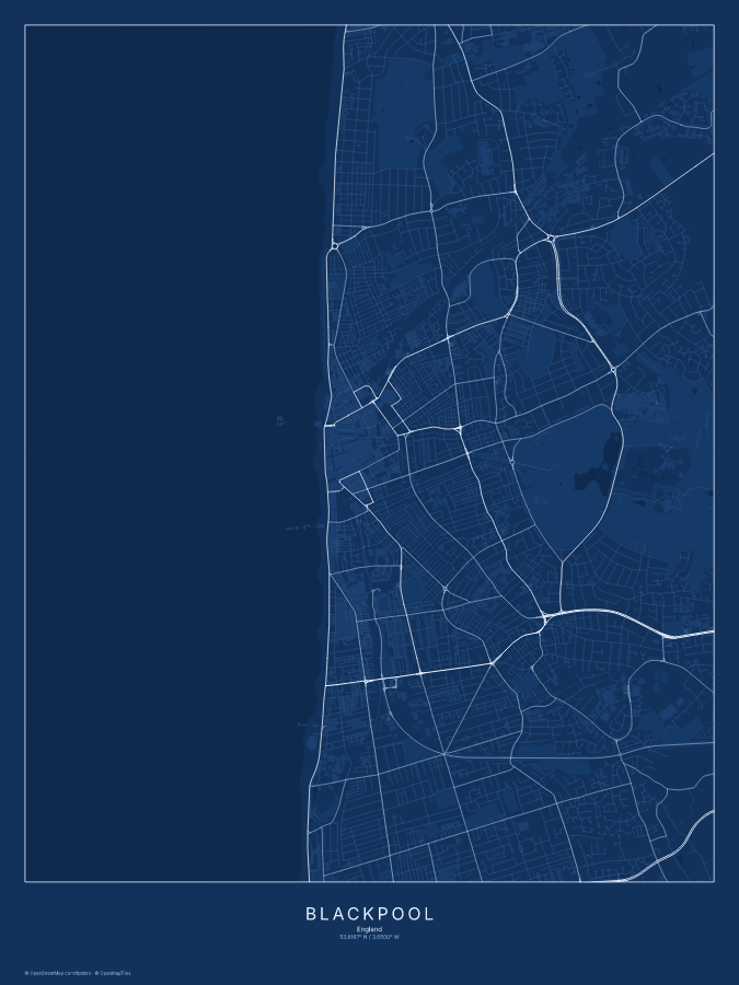 Blackpool map poster, blueprint style