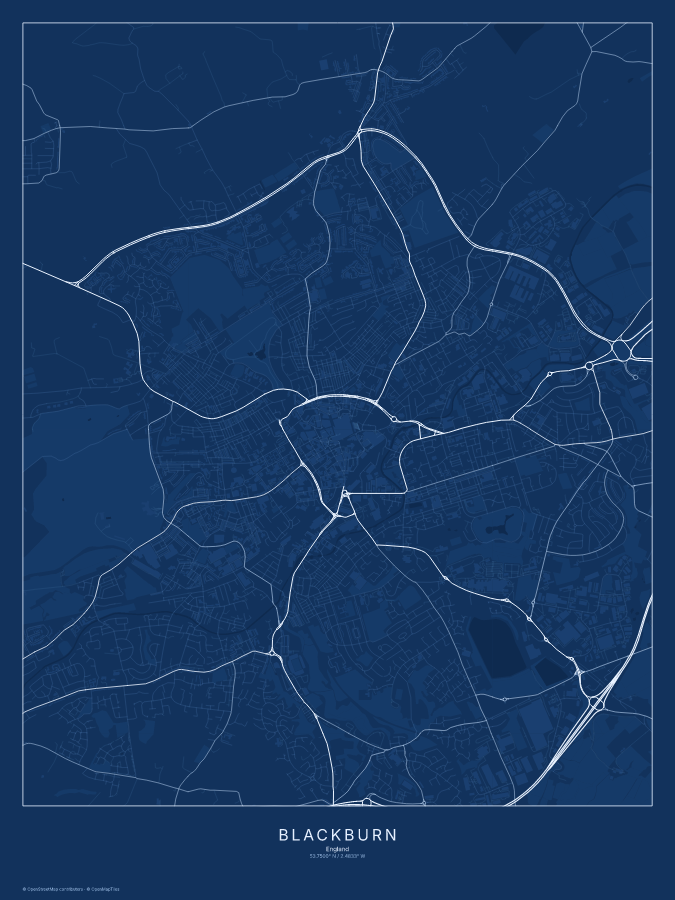 Blackburn map poster, blueprint style