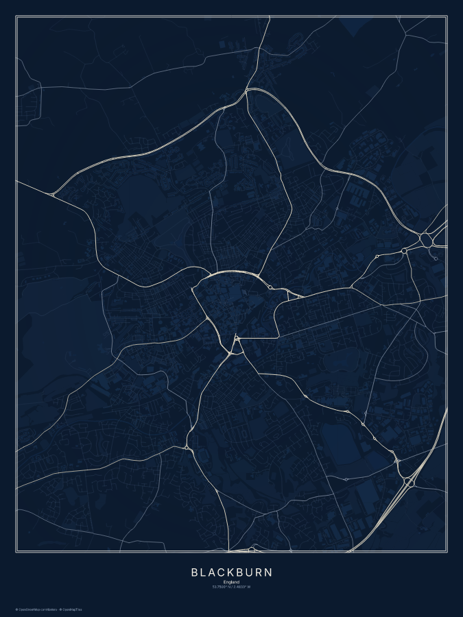 Blackburn map poster, midnight style
