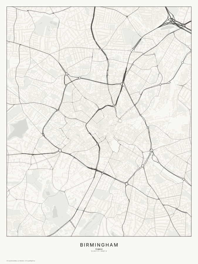 Birmingham map poster, classic style