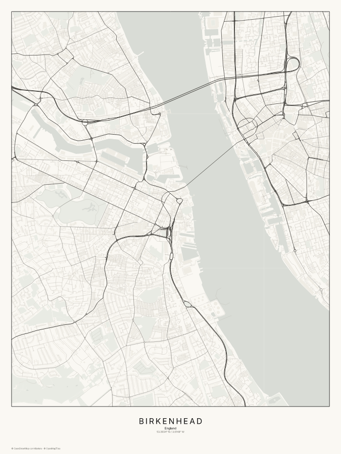 Birkenhead map poster, classic style