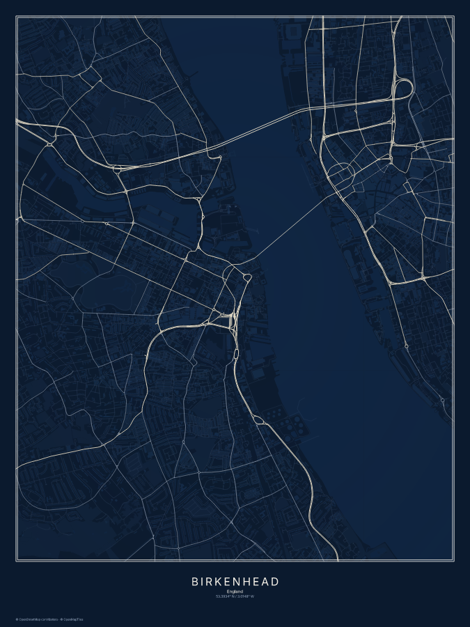 Birkenhead map poster, midnight style