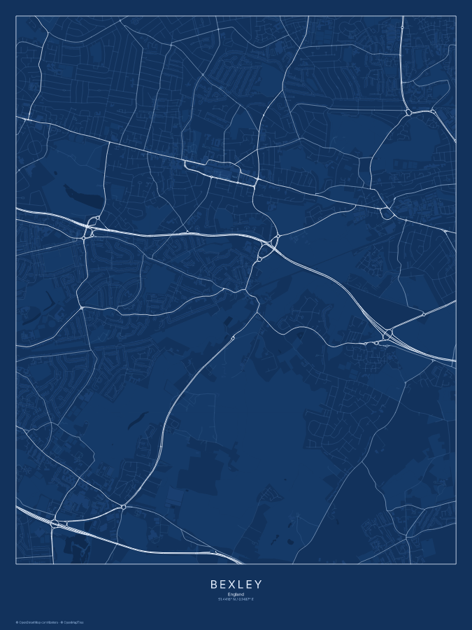 Bexley map poster, blueprint style