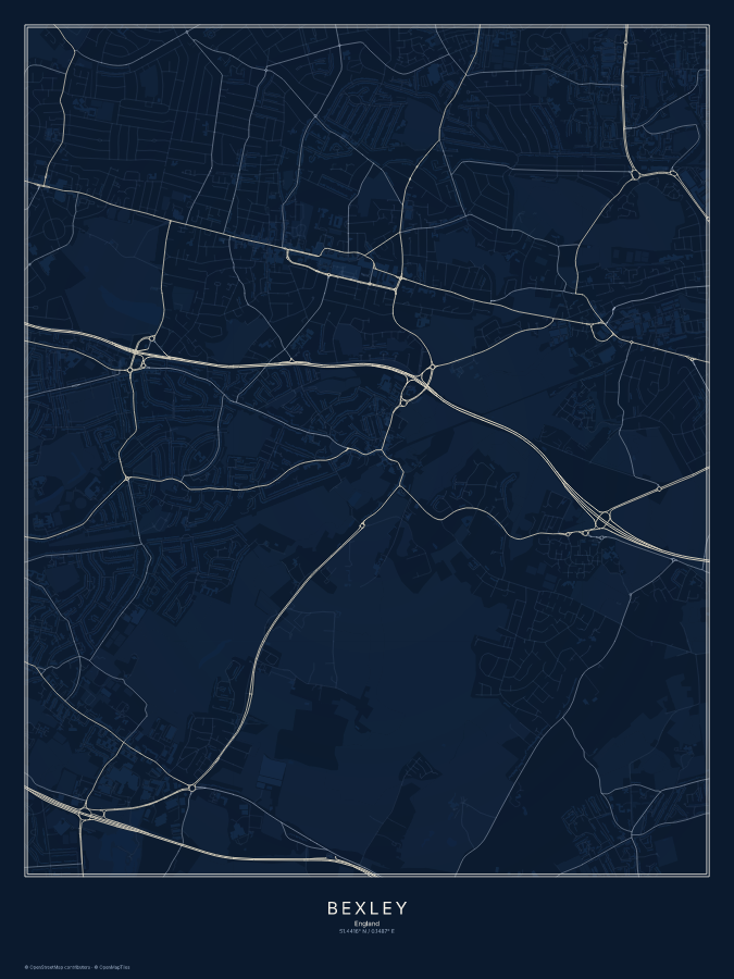 Bexley map poster, midnight style
