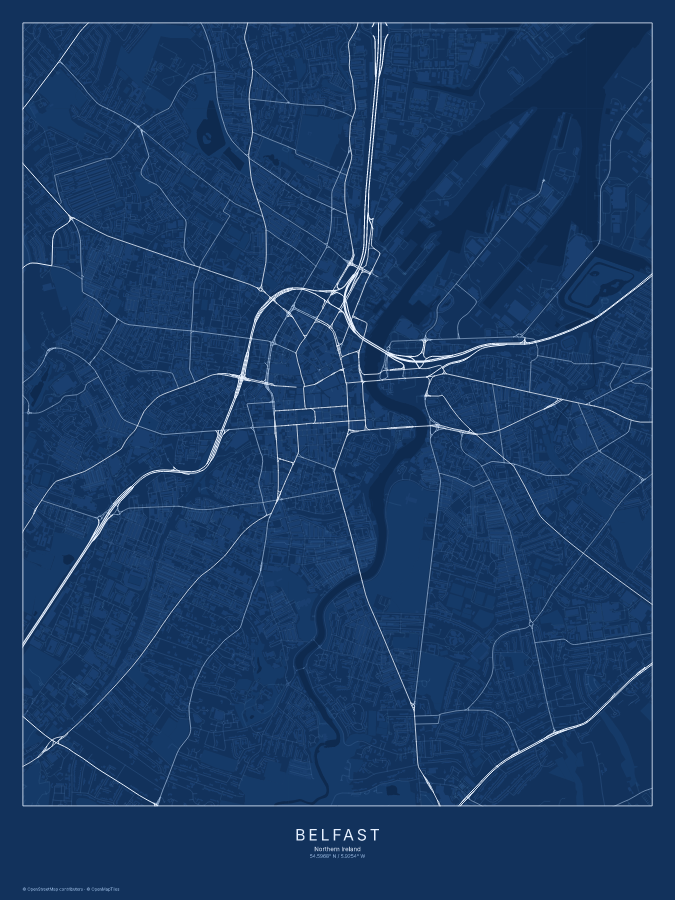 Belfast map poster, blueprint style