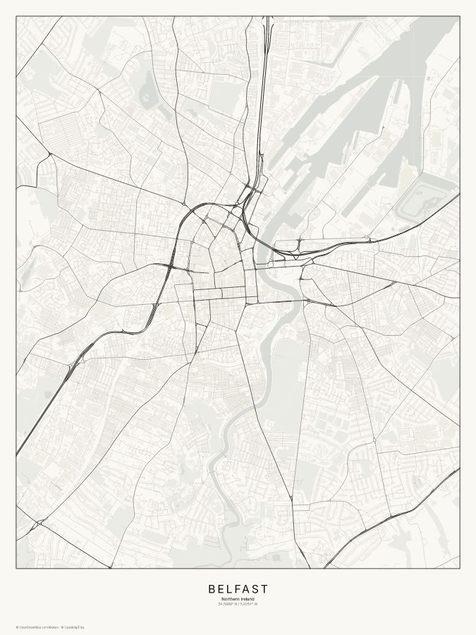 Belfast map poster, classic style