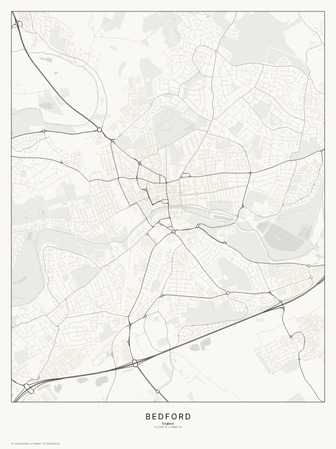 Bedford map poster, classic style