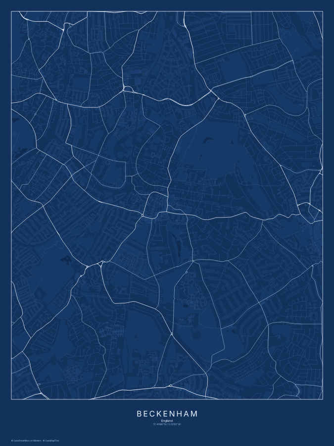 Beckenham map poster, blueprint style