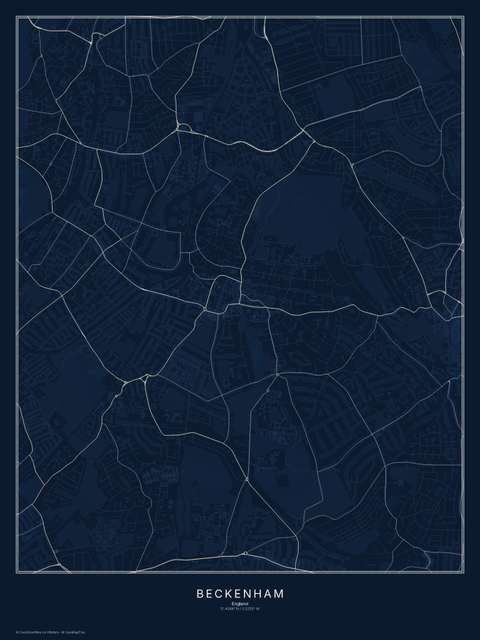 Beckenham map poster, midnight style