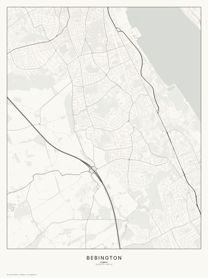 Bebington map poster, classic style