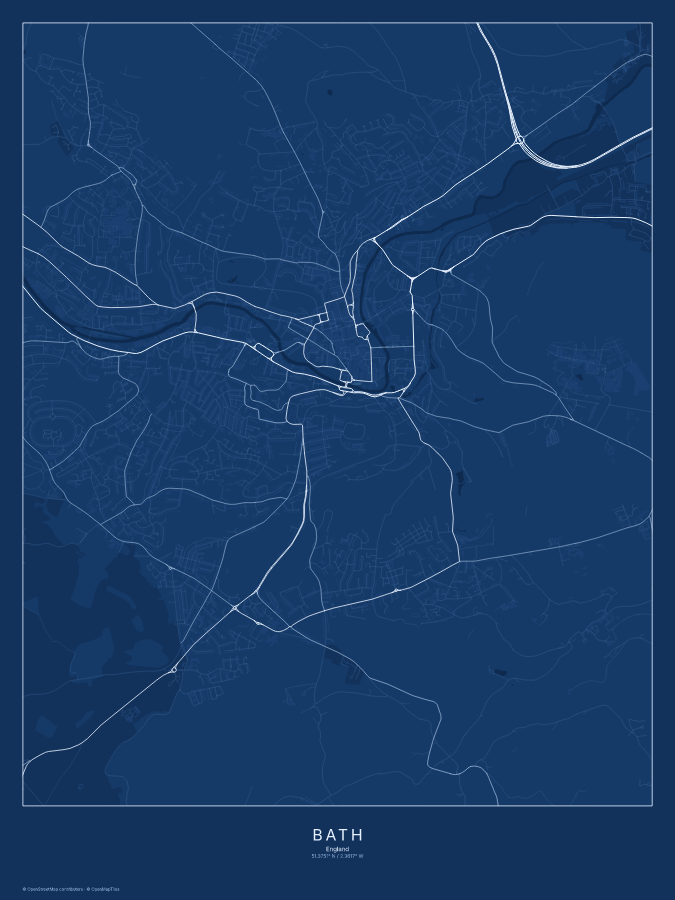 Bath map poster, blueprint style