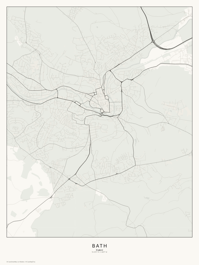 Bath map poster, classic style