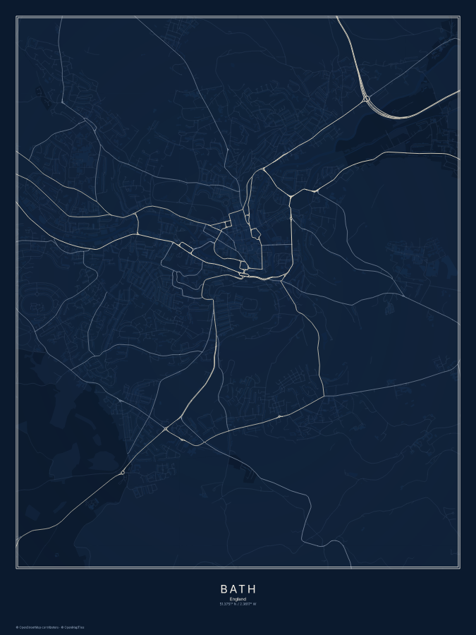 Bath map poster, midnight style