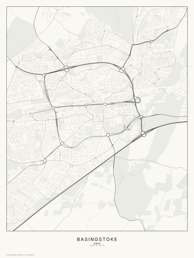 Basingstoke map poster, classic style