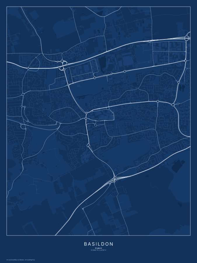 Basildon map poster, blueprint style