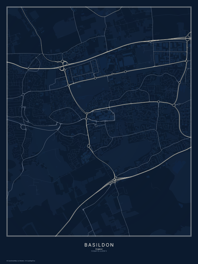 Basildon map poster, midnight style