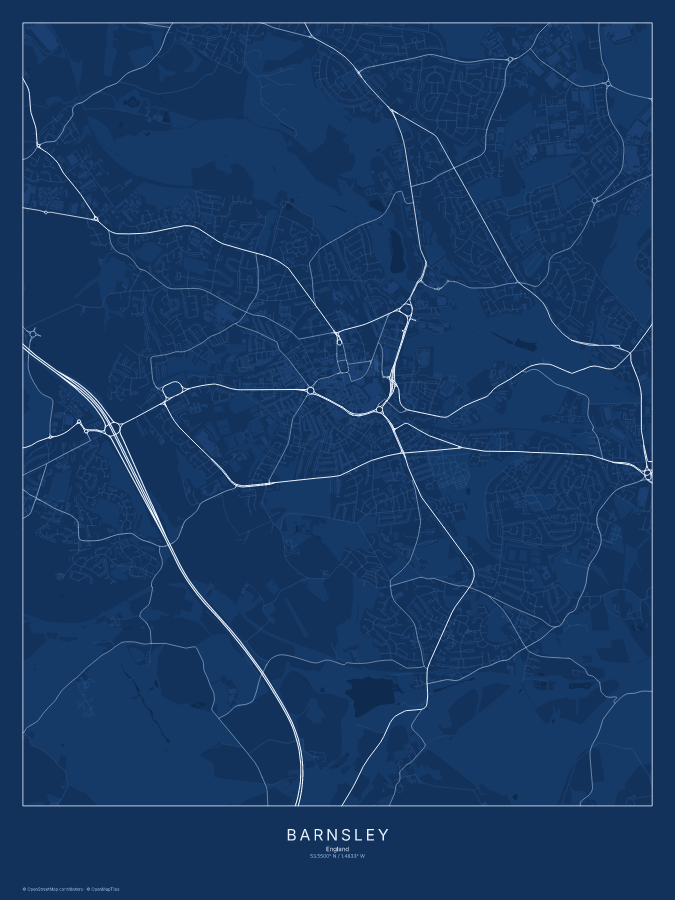 Barnsley map poster, blueprint style