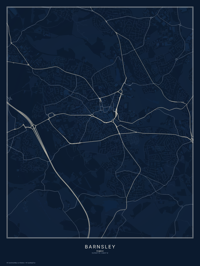 Barnsley map poster, midnight style