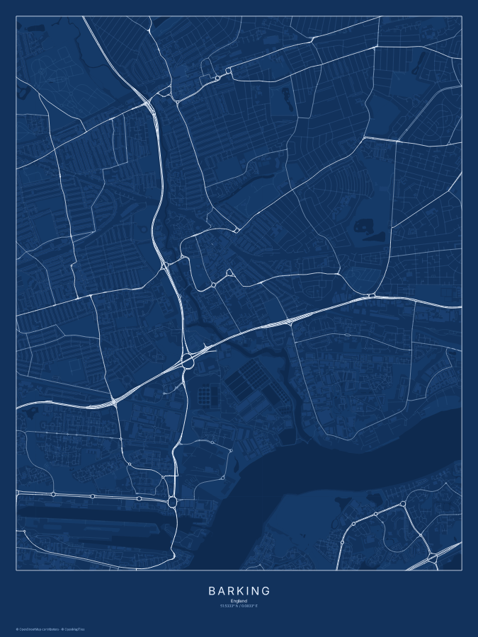 Barking map poster, blueprint style