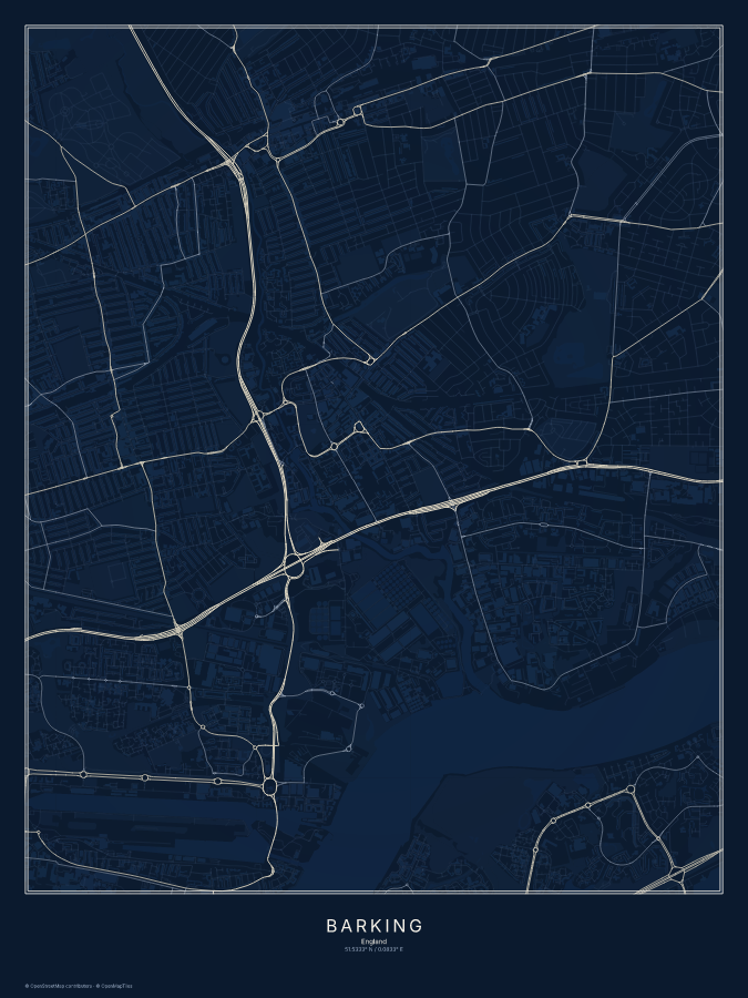 Barking map poster, midnight style
