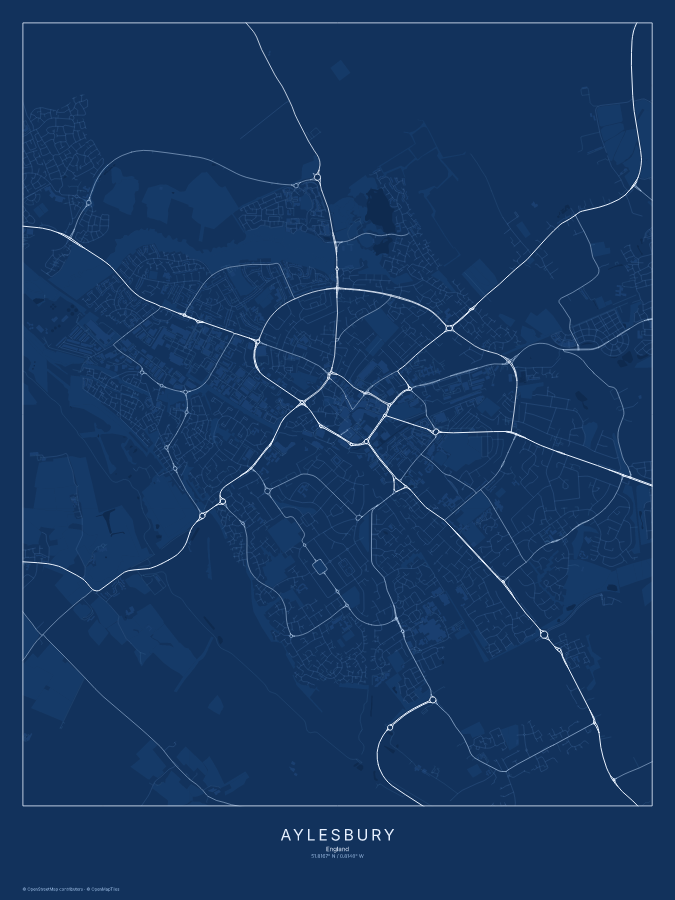 Aylesbury map poster, blueprint style