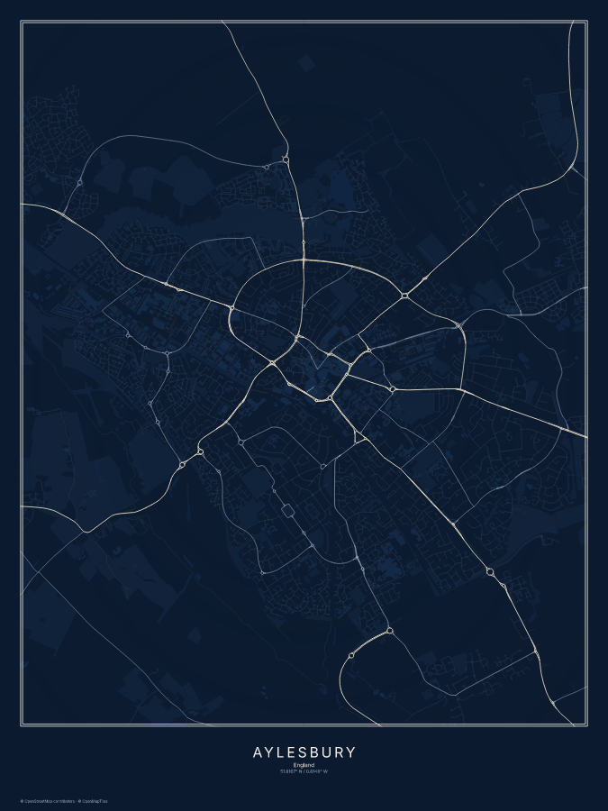 Aylesbury map poster, midnight style