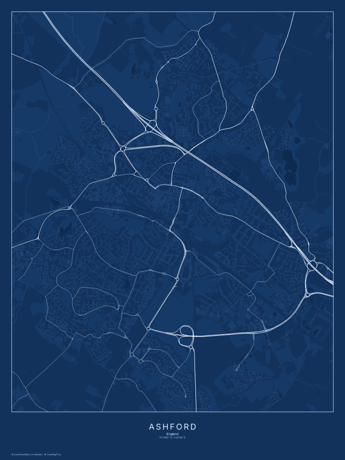 Ashford map poster, blueprint style