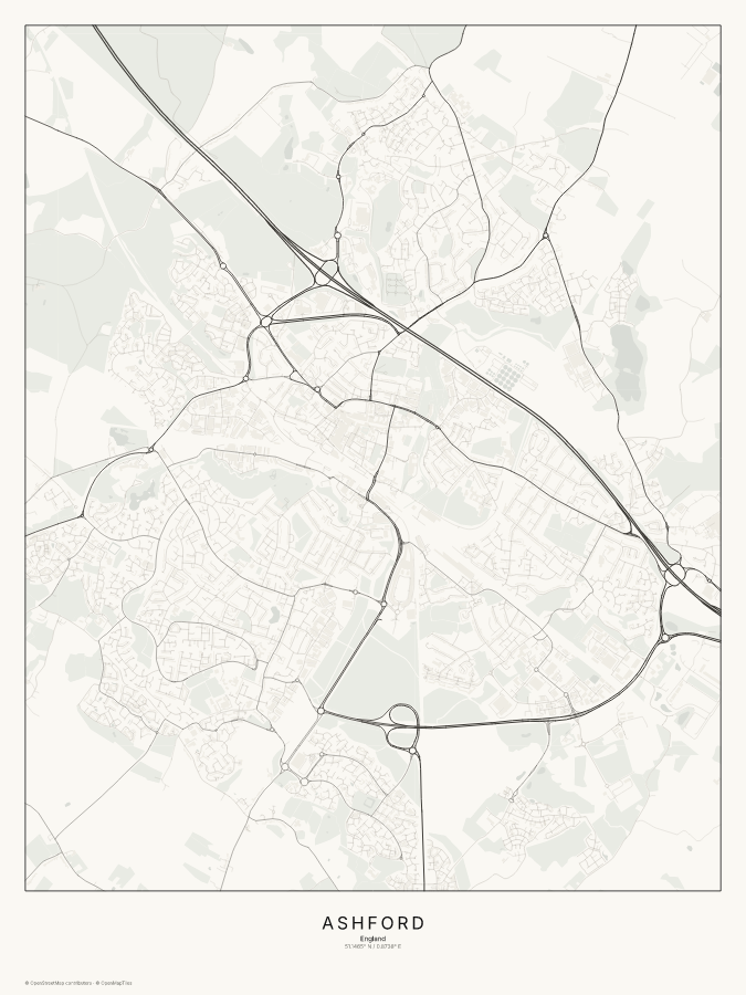 Ashford map poster, classic style
