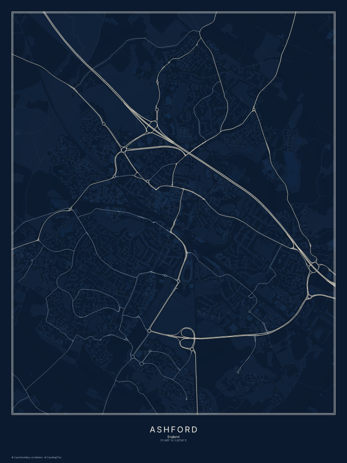Ashford map poster, midnight style