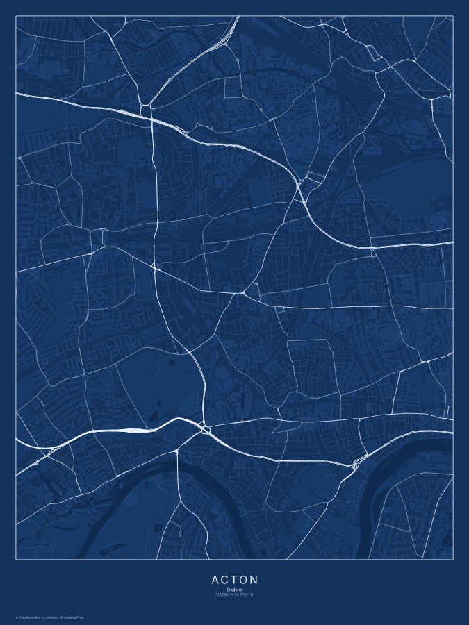 Acton map poster, blueprint style