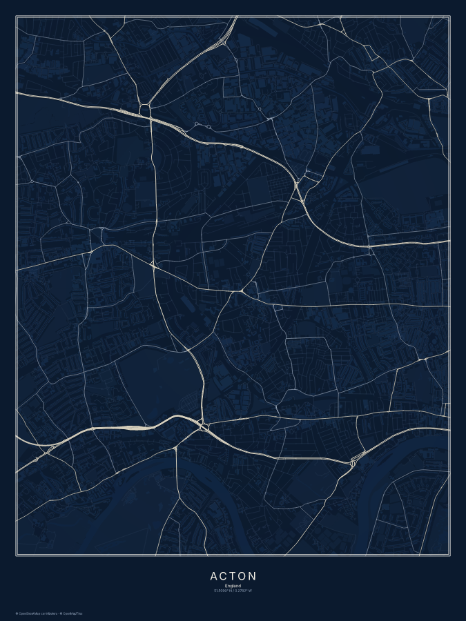 Acton map poster, midnight style