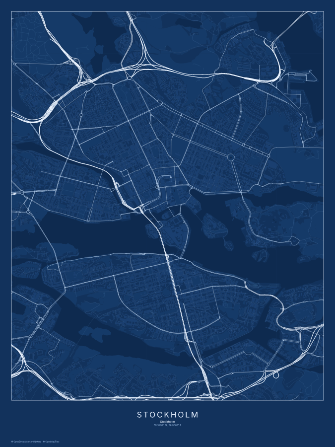 Stockholm map poster, blueprint style